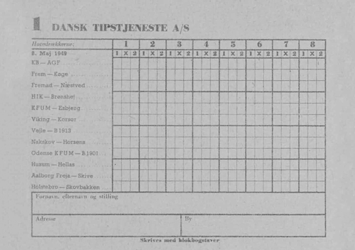 Den første danske tipskupon i maj 1949